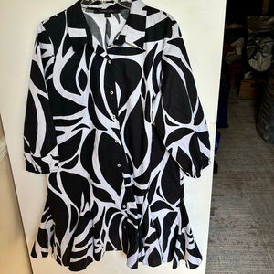 Cynthia Steffe XL Black and White Floral Print Lightweight Cotton Dress